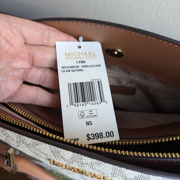 Michael Kors Lynn Vanilla Lugg MK Printed Large EW Satchel Bag - NWT $398 - Picture 8 of 11